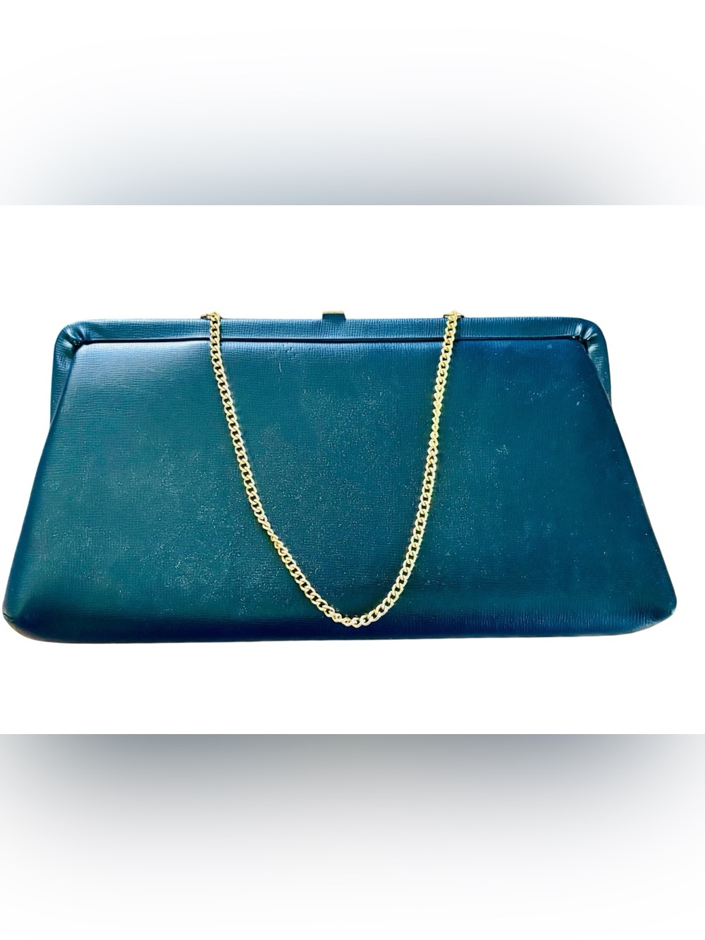 Vintage MCM Navy Gold Tone Chain-Handle Evening Clutch - Picture 2 of 10